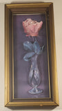 Vintage 1984 Paper Tole Art Pink Roses Flower Vase 3D Decoupage 8 1/4" x 17 1/4" Wood Framed Shadow Box