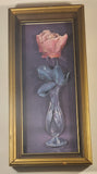 Vintage 1984 Paper Tole Art Pink Roses Flower Vase 3D Decoupage 8 1/4" x 17 1/4" Wood Framed Shadow Box