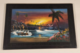 Mexican Tropical Palm Tree Beach Ocean Scene with Jumping Dolphins Hand Painted 8" x 12" Ceramic Tile