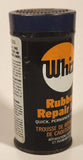 Vintage R.M. Hollingshead Whiz Rubber Repair Kit Quick Permanent Repairs Dark Blue Metal Can with Some Rubber Still Inside