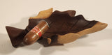 Very Rare Quintero Tabacos Habana Cigars 3D Hand Crafted Leaf Shaped Wooden Ash Tray with Faux Burnt Cigar