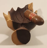 Very Rare Quintero Tabacos Habana Cigars 3D Hand Crafted Leaf Shaped Wooden Ash Tray with Faux Burnt Cigar