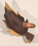 Very Rare Quintero Tabacos Habana Cigars 3D Hand Crafted Leaf Shaped Wooden Ash Tray with Faux Burnt Cigar
