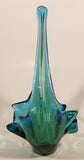Vintage Chalet Lorraine Style Blue and Green 9" Basket Art Glass Candy Dish