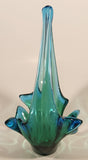 Vintage Chalet Lorraine Style Blue and Green 9" Basket Art Glass Candy Dish