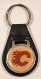 Vintage NHL Calgary Flames Ice Hockey Team Logo Black Leather Fob Keyring