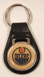 Vintage NHL Edmonton Oilers Ice Hockey Team Logo Black Leather Fob Keyring