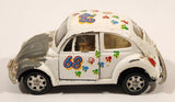 Volkswagen Beetle Bug #68 White with Paw Prints Pull Back Die Cast Toy Car Vehicle with Opening Doors