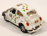 Volkswagen Beetle Bug #68 White with Paw Prints Pull Back Die Cast Toy Car Vehicle with Opening Doors