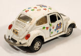 Volkswagen Beetle Bug #68 White with Paw Prints Pull Back Die Cast Toy Car Vehicle with Opening Doors