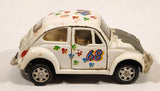 Volkswagen Beetle Bug #68 White with Paw Prints Pull Back Die Cast Toy Car Vehicle with Opening Doors