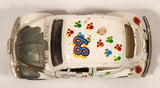 Volkswagen Beetle Bug #68 White with Paw Prints Pull Back Die Cast Toy Car Vehicle with Opening Doors