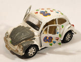 Volkswagen Beetle Bug #68 White with Paw Prints Pull Back Die Cast Toy Car Vehicle with Opening Doors