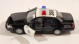 Kinsmart Ford Crown Victoria Police Interceptor #388 Black and White Pull Back 1/42 Scale Die Cast Toy Car Vehicle with Opening Doors
