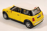 Kinsmart New Mini Cooper Yellow with White Roof Pull Back 1/28 Scale Die Cast Toy Car Vehicle with Opening Doors