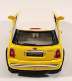 Kinsmart New Mini Cooper Yellow with White Roof Pull Back 1/28 Scale Die Cast Toy Car Vehicle with Opening Doors