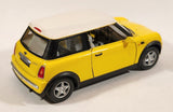 Kinsmart New Mini Cooper Yellow with White Roof Pull Back 1/28 Scale Die Cast Toy Car Vehicle with Opening Doors