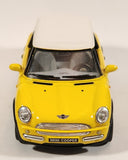 Kinsmart New Mini Cooper Yellow with White Roof Pull Back 1/28 Scale Die Cast Toy Car Vehicle with Opening Doors