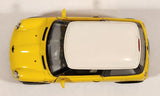 Kinsmart New Mini Cooper Yellow with White Roof Pull Back 1/28 Scale Die Cast Toy Car Vehicle with Opening Doors