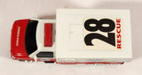 Ambulance #28 Rescue Red and White Plastic Push and Go Die Cast Toy Car Vehicle