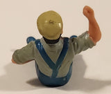 Vintage Sitting Farmer in Blue Overalls 1 3/4" PVC Toy Figure