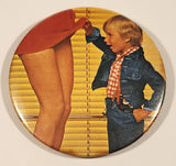 Rare Vintage 1970s Knowledge Is Power Seeing Is Believing Young Boy Peaking Up Woman's Skirt 3" Round Button Pin
