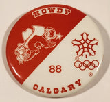 1988 Calgary Winter Olympics Howdy Red and White 2 1/4" Round Button Pin