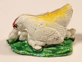 Vintage White Chicken Hen with Baby Chicks on Grass 1 1/2" Plastic Toy Figure