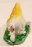 Vintage White Chicken Hen with Baby Chicks on Grass 1 1/2" Plastic Toy Figure