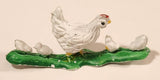 Vintage White Chicken Hen Walking with Baby Chicks on Grass 2 1/4" Plastic Toy Figure