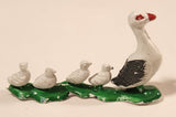 Vintage White Ducks Walking with Ducklings on Grass 2 1/4" Plastic Toy Figure