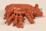 Vintage Pink Sow Mother Pig with Piglets 2" Plastic Toy Figure
