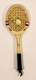 Vintage Luca Razza Tennis Racket with Ball Attached Miniature 4 3/4" Plastic Toy Pendant Made in Hong Kong