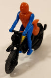 Vintage Tomy Pop Cycles #2 Red and Blue Rider on Black Motorcycle 2 7/8" Plastic Toy Vehicle