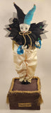 Vintage Sankyo Music Automata Doll Madame Verte 17" Wind Up Music Box Animated Porcelain Jester Harlequin Clown On Base
