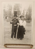 Antique Edwardian Boy in Stovepipe Top Hat with Cane Holding Arms with Girl In Bonnet Hat and Dress 4 1/4" x 6" Black and White Postcard