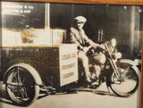 Antique A. Carlisle Co. Stationers Printers Salesman on Harley Davidson with Side Car 8 3/8" x 10 3/8" Wood Framed Black and White Photograph