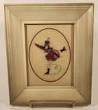 Vintage Ice Skater in Red Dress 6 3/4" x 8" Framed Embroidered Needle Point Picture
