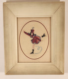 Vintage Ice Skater in Red Dress 6 3/4" x 8" Framed Embroidered Needle Point Picture