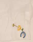 Vintage 1950s Blue Horse Shoes with Yellow and Pink Flowers White Thin Cloth Handkerchief