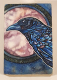 Fire Crow Bird Blue and Pink Art Picture on Wood Block Signed Tamara Phillips