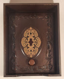 Vintage Ornate Design Dark Brown Wood Paper Memo Holder Tray With Weighted Leather Security Cover