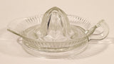 Vintage 1940s Lemon Hand Juicer Reamer Ringed Depression Glass Bowl with Handle and Pour Spout