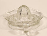 Vintage 1940s Lemon Hand Juicer Reamer Ringed Depression Glass Bowl with Handle and Pour Spout