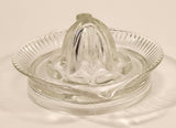 Vintage 1940s Lemon Hand Juicer Reamer Ringed Depression Glass Bowl with Handle and Pour Spout