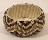 South Western Beaded Brown Tan Yellow Magenta Geometric Zip Zag Pattern Bangle Cuff Bracelet