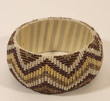 South Western Beaded Brown Tan Yellow Magenta Geometric Zip Zag Pattern Bangle Cuff Bracelet