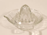 Vintage 1940s Lemon Hand Juicer Reamer Ribbed Depression Glass Bowl with Handle and Pour Spout