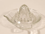 Vintage 1940s Lemon Hand Juicer Reamer Ribbed Depression Glass Bowl with Handle and Pour Spout