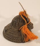 Vintage Japanese Cast Iron Bronze Look Samurai Helmet with Orange Tassels Paperweight